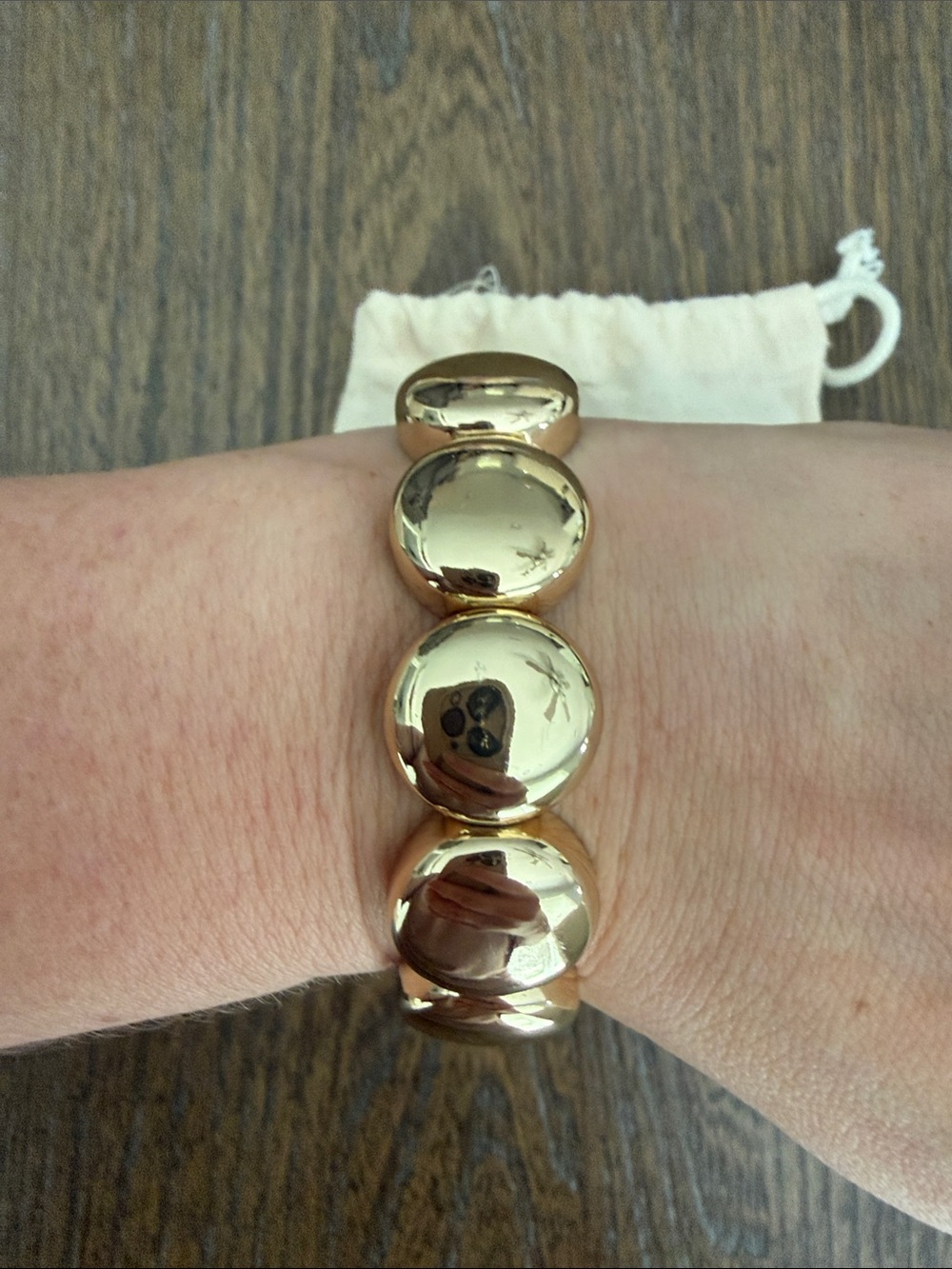 NWT J. Crew Shiny Gold Bead Stretch Bracelet - Picture 2 of 4